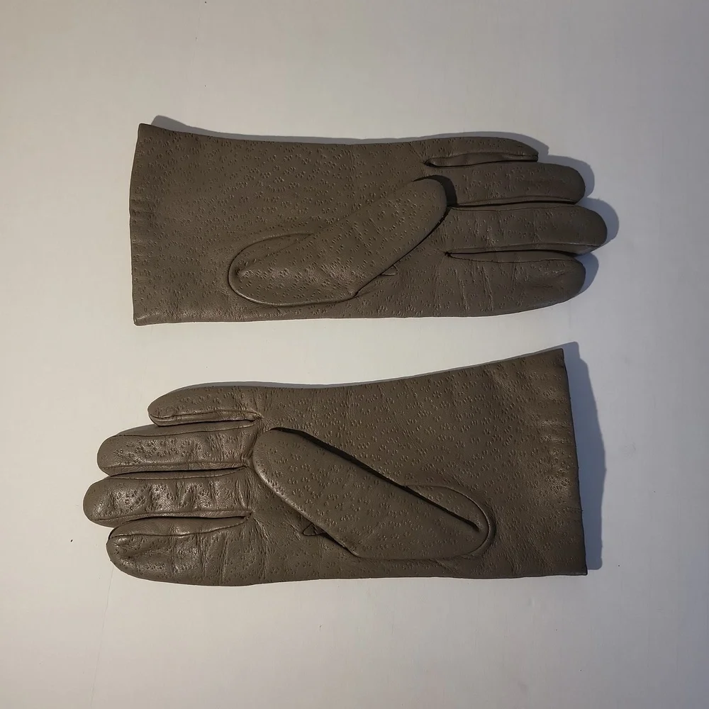 Aris Taupe Gray Pleather Gloves Size 7